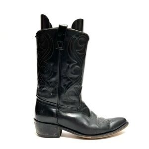 Vintage 1980s men’s black leather dipped tops pointed toe cowboy boots